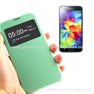 Horizontal Flip Leather Case with Call Display ID, for Samsung Galaxy S5/G900 (Green)